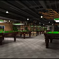 Modern Billiard Room Interior With Multiple Tables Comfortable Chairs Modern Lighting And Checkered Floor 3d model