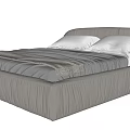 Modern Gray Double Bed With Upholstered Headboard And Soft Bedding 3d model