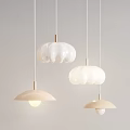 Modern White And Beige Cloud Shaped Pendant Lights With Golden Rods On Light Background