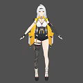 Silver Haired Woman In Yellow And Black Futuristic Outfit With Equipped Waist And Long Boots