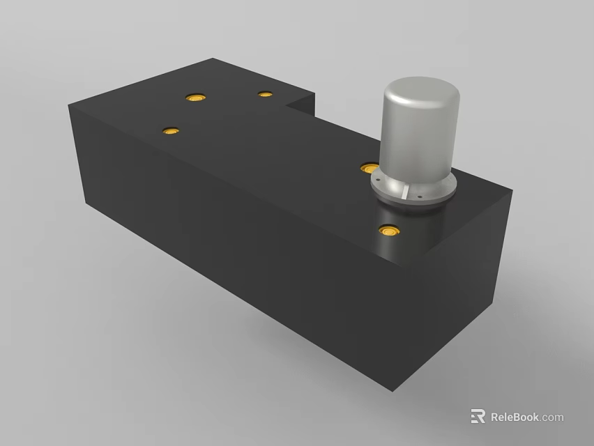 Mechanical Component Black Base With Silver Cylindrical Part And Yellow Holes 3d model