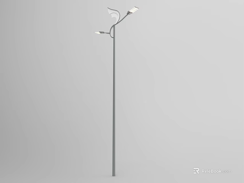 Modern Outdoor Street Light Featuring Two Lamp Heads On Metal Pole Design 3d model 