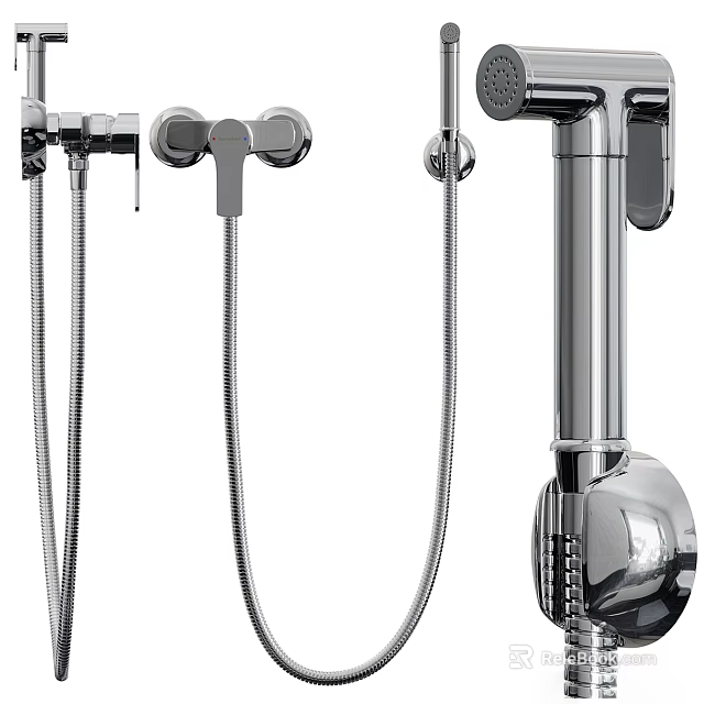 Modern Chrome Sauna Shower Fixtures With Handheld Fixed Showerheads Control Knobs And Hoses 3d model 