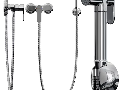Modern Chrome Sauna Shower Fixtures With Handheld Fixed Showerheads Control Knobs And Hoses 3d model