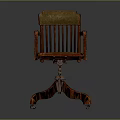 Vintage Office Chair with Armrests Vertical Slat Backrest Green Upholstery and Wooden Star Base Wheels