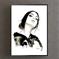 Ink Wash Style Female Portrait Painting With Serene Expression And Updo Hairstyle