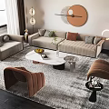 Modern Living Room Sofa And Coffee Table Set With Light Colored Upholstery And Accent Chairs