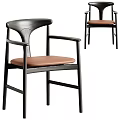 Modern Leisure Chairs With Black Wooden Frame And Brown Leather Seat