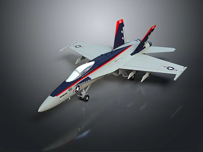 Detailed White Blue Red Fighter Jet Model With Tail Fins Cockpit And Landing Gear 3d model