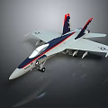 Detailed White Blue Red Fighter Jet Model With Tail Fins Cockpit And Landing Gear