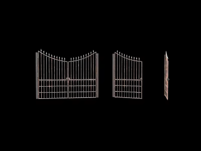 Ornate Wrought Iron Double And Single Gates With Grid Design And Spiked Tops 3d model