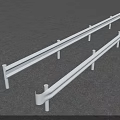 White Safety Roadside Guardrail With Vertical Steel Posts Mounted On Asphalt Ground