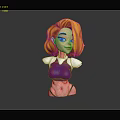 3D Female Character With Blonde Short Hair Blue Eyes Purple Top And Silver Shoulder Decorations