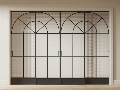 Modern Interior Sliding Doors With Black Arched Top Grid Frame Design 3d model