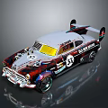 Vintage Race Car With Graffiti Design Rear Spoiler Number 37 And Multicolor Body