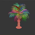 Lush Green Palm Tree With Long Fronds And Brown Trunk In Dark Background