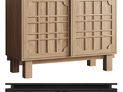 Wooden Decorative Cabinet With Grid Door Design For Modern Home Decor 3d model