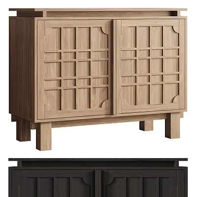 Wooden Decorative Cabinet With Grid Door Design For Modern Home Decor 3d model
