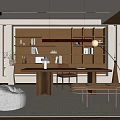 Modern Study Desk and Chair Desk Bookcase Storage Cabinet Rattan Bench Floor Lamp Book Ornaments 3d model