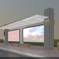 Modern Bus Station With Red Advertising Billboard Information Display And Roof Canopy