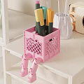 Pink Storage Basket With Lattice Design And Legs For Tabletop Pen Organization