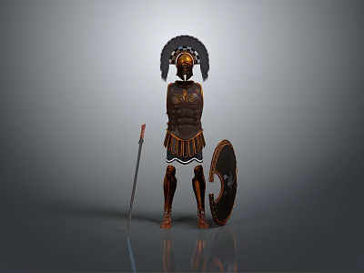 Greek Mythology Warrior Character In Ornate Armor With Plumed Helmet Shield And Sword 3d model