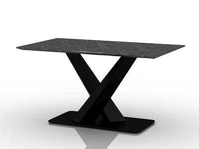 Modern Dining Table With Black Marble Tabletop And X Shaped Metal Base 3d model