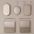 Multiple Decorative Gold Framed Oval Rectangular Mirrors Wall Mounted On Light Wall 3d model