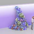 Commercial Large Floral Display Equipment With Various Colored Flowers And Woman Standing By