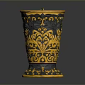 Decorative Household Mug With Yellow And Black Intricate Patterns And Handle 3d model