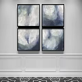 Four Abstract Framed Paintings Artwork On White Wall With Decorative Paneling 3d model