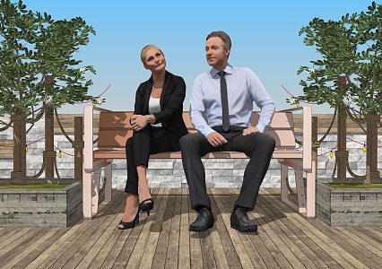 Sitting and standing casual male and female figures 3d model