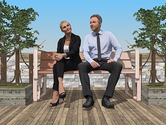 Sitting and standing casual male and female figures 3d model