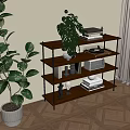 Wooden Multi Tiered Storage Shelf Unit With Plants Books And Decorative Items In Living Room