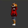 Cartoon Tiger Character In Red Hoodie Jeans With Open Arms Yellow Eyes Small Bag