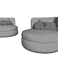 Gray Round Single Sofa with Soft Pillows in Modern Minimalist Design 3d model