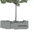 Tree Pit With Grey Block Structure Surrounding Green Grass And Central Tree 3d model