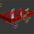 Red Fire Cart With Three Fire Extinguishers Black Wheels And FIRE Lettering 3d model