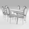 Modern White Dining Table Set With Green Upholstered Chairs And Curved Backrests
