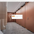 Modern Public Restroom Interior With Brown Stall Doors Gray Marble Floor And Gender Signs