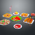 Delicious Assorted Food Platter With Donuts Sandwiches Hot Dogs Salad Shrimp Skewers And Pink Drink