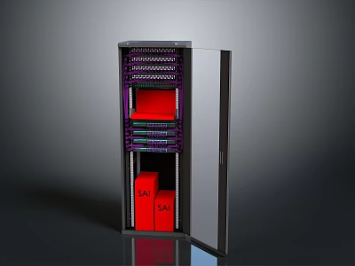 Data Center Network Server Cabinet With Glass Door Multi Layer SA SAI Red Modules 3d model