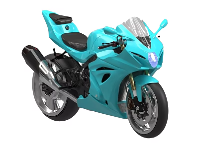 Turquoise Sporty Motorcycle Featuring Streamlined Design Black Seat Transparent Windshield And Silver Wheels 3d model