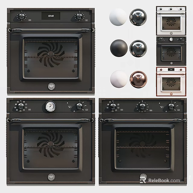 Modern Kitchen Appliances Ovens With Control Panels And Metal Knobs 3d model