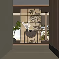 Serene Entryway Design With Bamboo Pattern Screen Decorative Console Table Dried Flowers And Natural Light 3d model