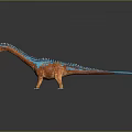 3D Rendered Sauropod Dinosaur With Orange Body Blue Patterns And White Spikes Against Gray Background