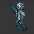 Blue Astronaut Toy Figure In Spacesuit Waving Hand With Yellow Helmet For Cosmic Exploration