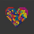 Colorful Building Blocks Forming Heart Shape Structure On Dark Background With Reflection 3d model
