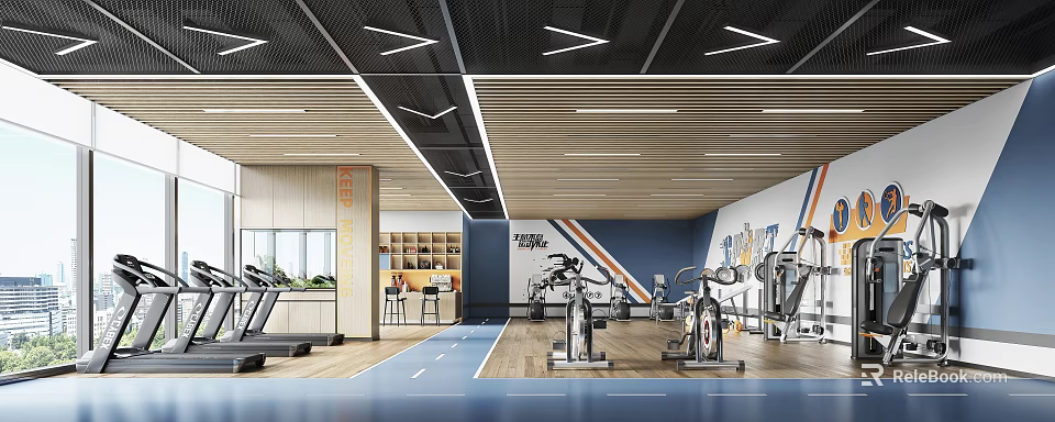 Modern Gym Interior Equipped With Various Fitness Equipment And Track 3d model 