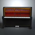 Upright Piano With Red Interior Components Black And White Keys And Pedals